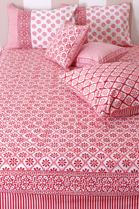 20s Cotton Cushion Cover in Block Print with Piping